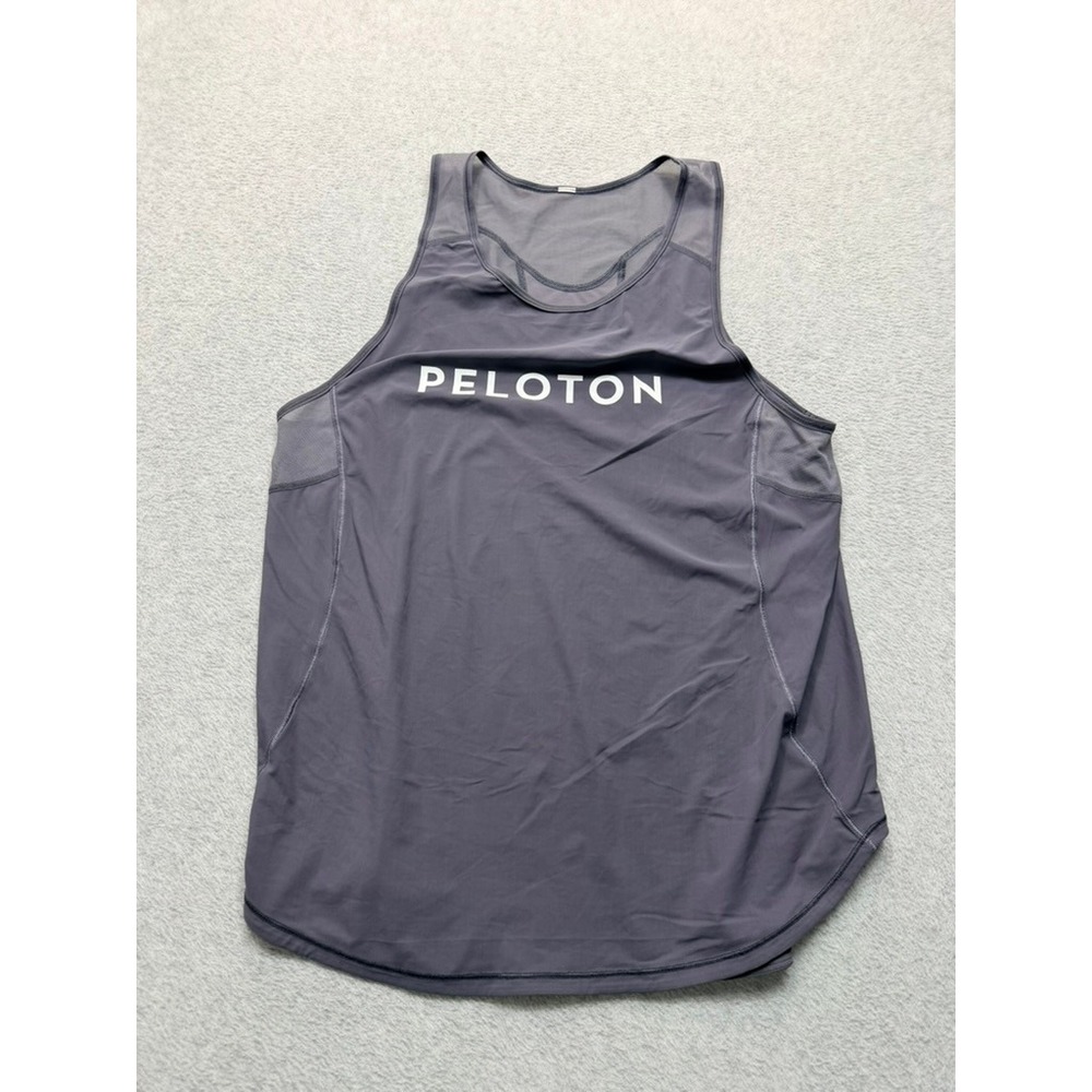 Peloton Womens Gray Mesh Racerback Activewear Tank Top Size Large Logo Graphic